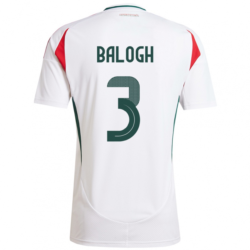 Kandiny Uomo Maglia Ungheria Botond Balogh #3 Bianco Kit Gara Away 24-26 Maglietta