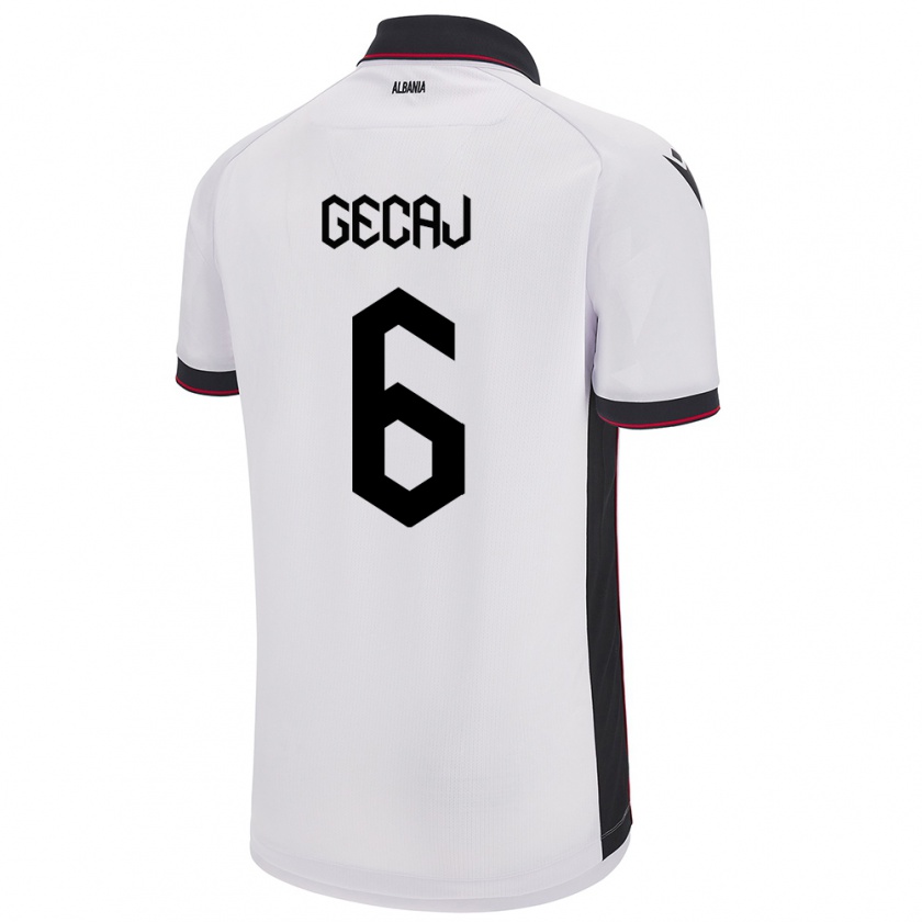 Kandiny Uomo Maglia Albania Kris Gecaj #6 Bianco Kit Gara Away 24-26 Maglietta