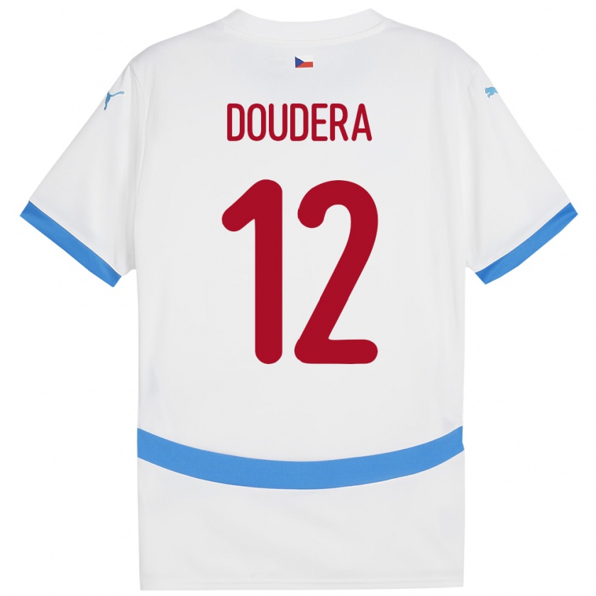 Kandiny Hombre Camiseta Chequia David Doudera #12 Blanco 2ª Equipación 24-26 La Camisa