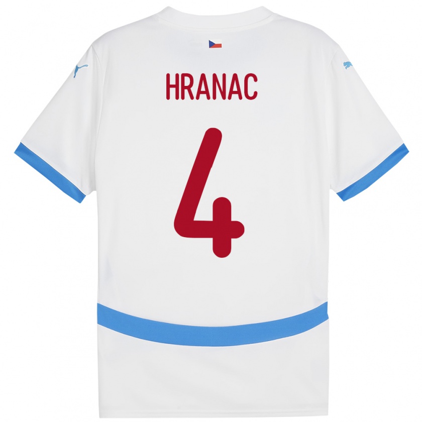 Kandiny Hombre Camiseta Chequia Robin Hranac #4 Blanco 2ª Equipación 24-26 La Camisa