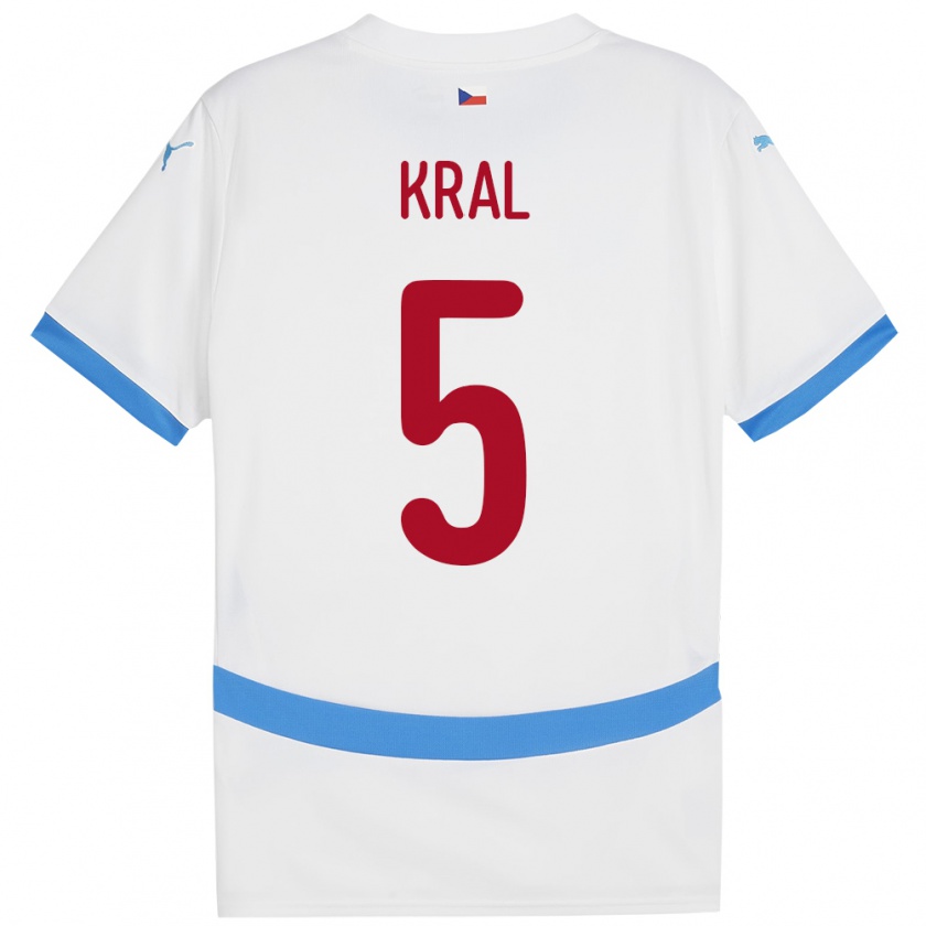 Kandiny Hombre Camiseta Chequia Tomas Kral #5 Blanco 2ª Equipación 24-26 La Camisa