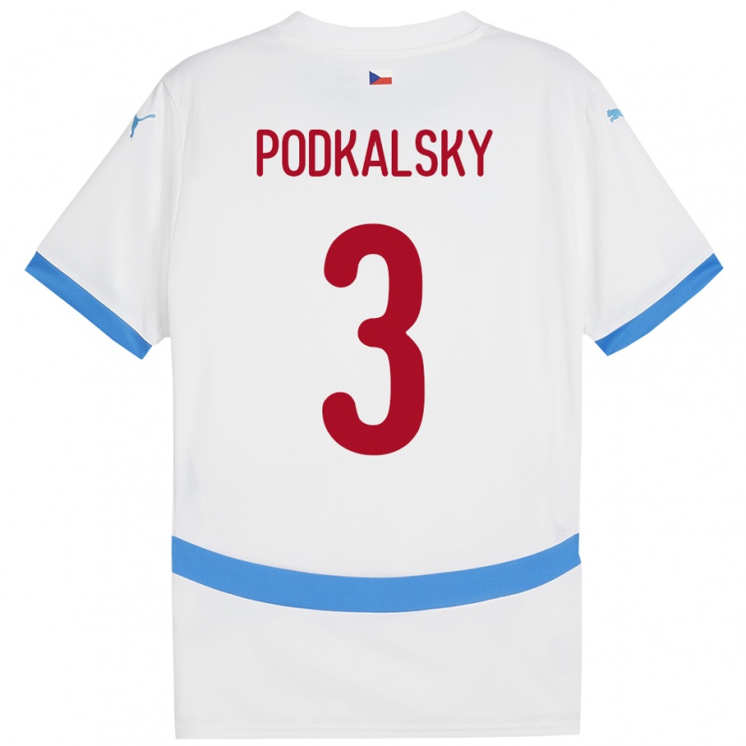 Kandiny Hombre Camiseta Chequia Jakub Podkalsky #3 Blanco 2ª Equipación 24-26 La Camisa