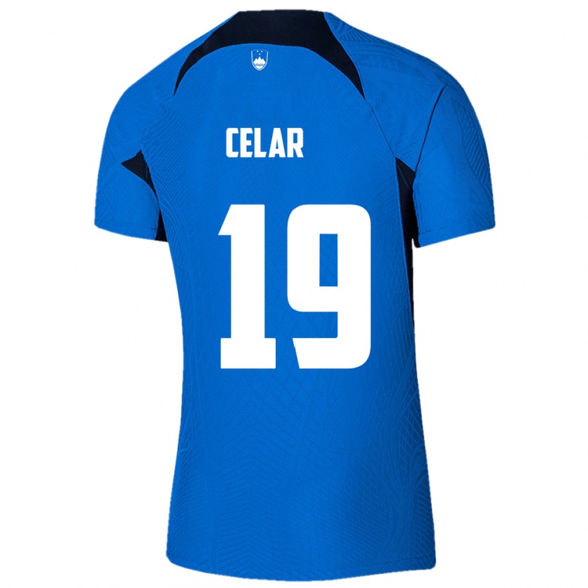 Kandiny Heren Slovenië Zan Celar #19 Blauw Uitshirt Uittenue 24-26 T-Shirt