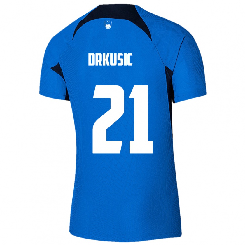 Kandiny Heren Slovenië Vanja Drkusic #21 Blauw Uitshirt Uittenue 24-26 T-Shirt België