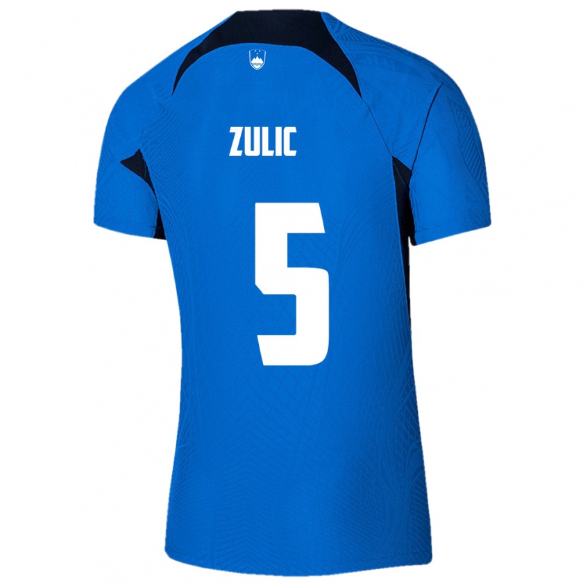 Kandiny Heren Slovenië Anel Zulic #5 Blauw Uitshirt Uittenue 24-26 T-Shirt België