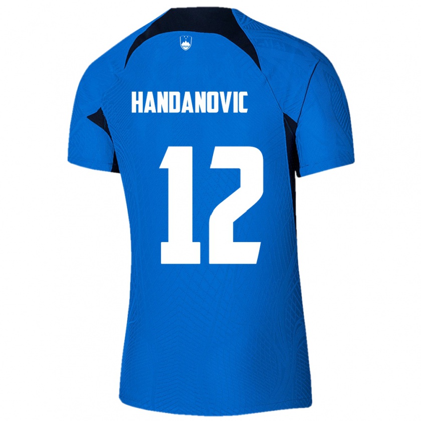 Kandiny Heren Slovenië Tanej Handanovic #12 Blauw Uitshirt Uittenue 24-26 T-Shirt België