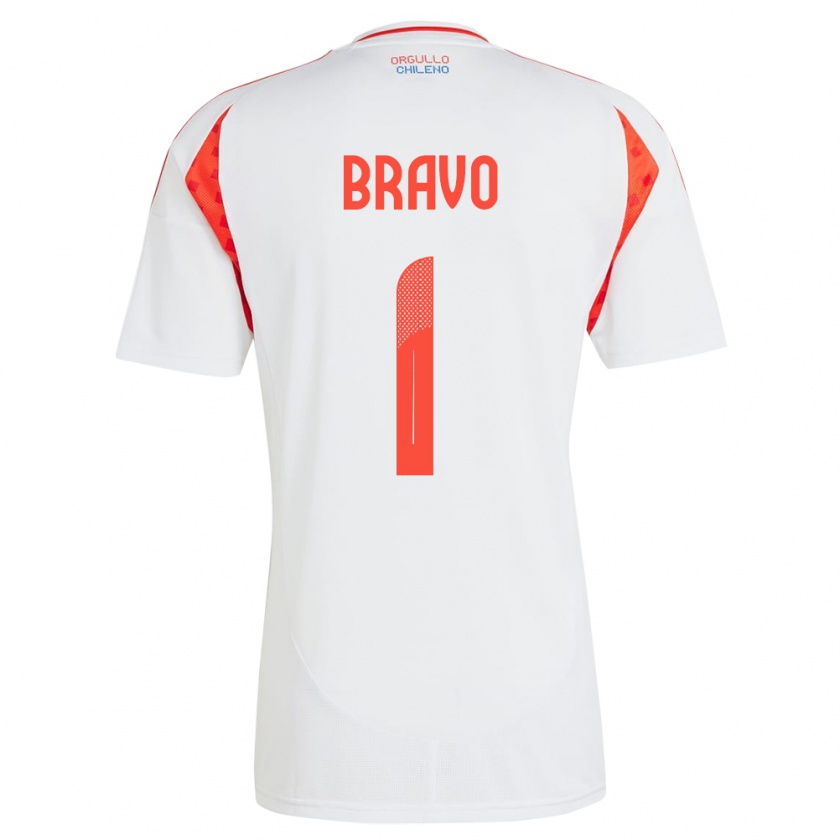 Kandiny Hombre Camiseta Chile Claudio Bravo #1 Blanco 2ª Equipación 24-26 La Camisa