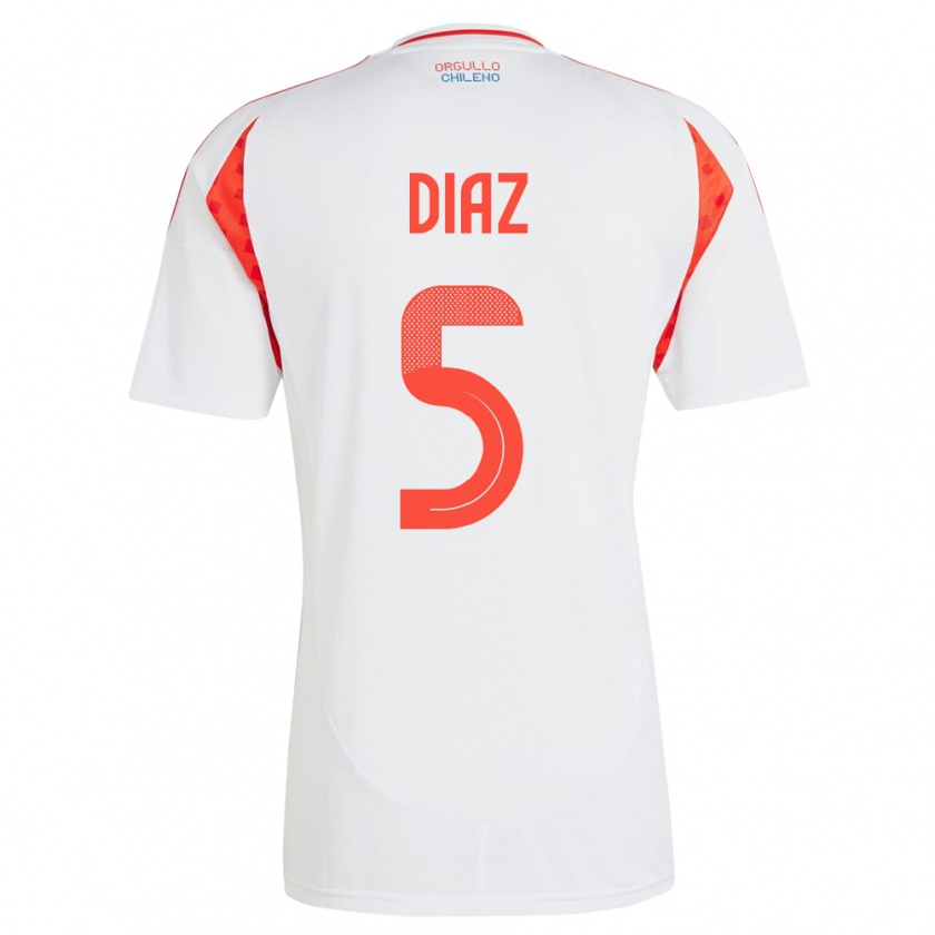 Kandiny Herren Chile Paulo Díaz #5 Weiß Auswärtstrikot Trikot 24-26 T-Shirt Österreich