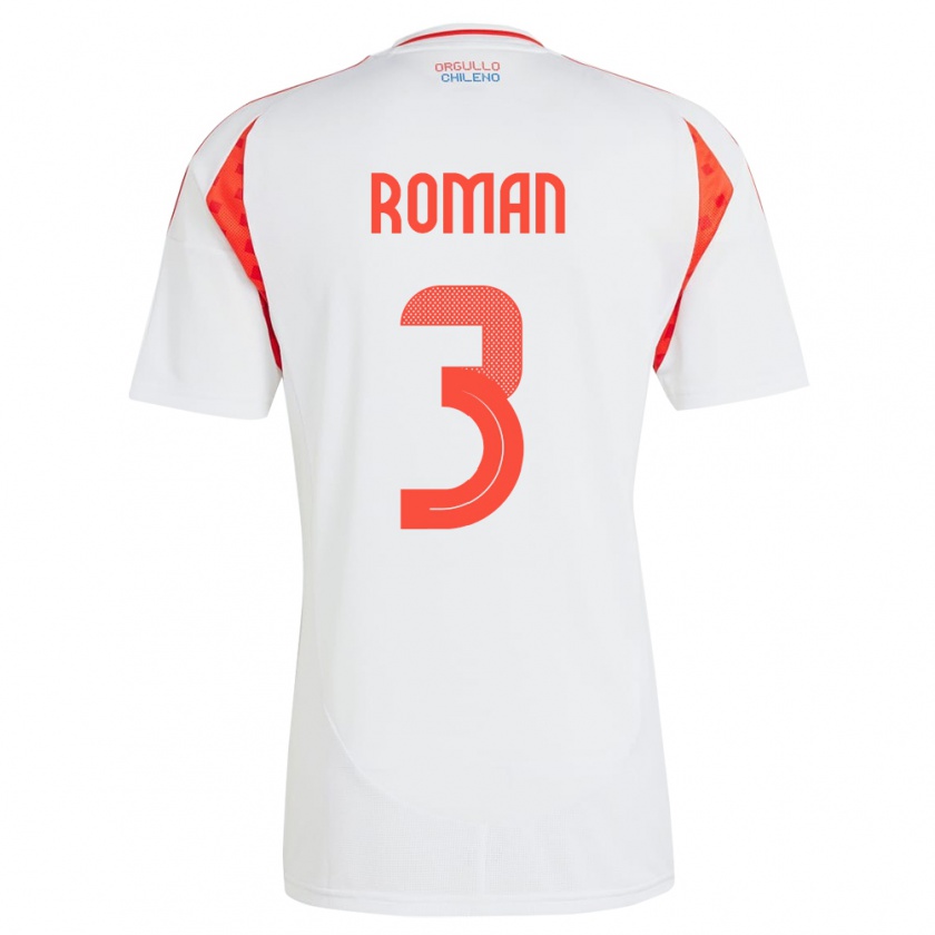 Kandiny Uomo Maglia Cile Iván Román #3 Bianco Kit Gara Away 24-26 Maglietta