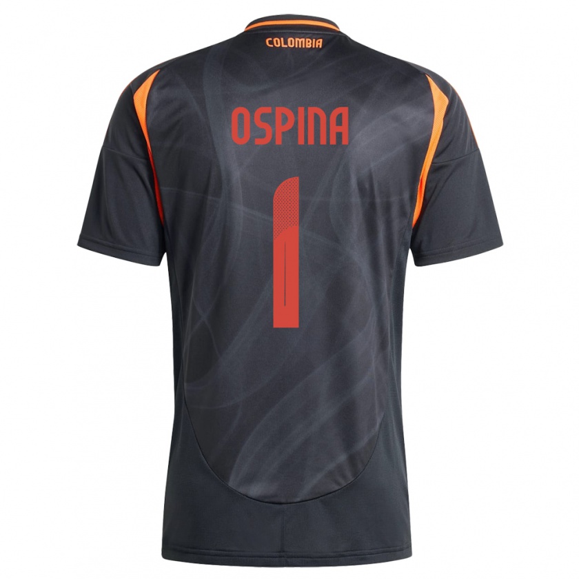 Kandiny Uomo Maglia Colombia David Ospina #1 Nero Kit Gara Away 24-26 Maglietta