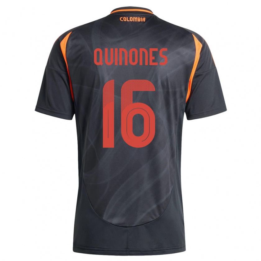 Kandiny Uomo Maglia Colombia Nelson Quiñónes #16 Nero Kit Gara Away 24-26 Maglietta