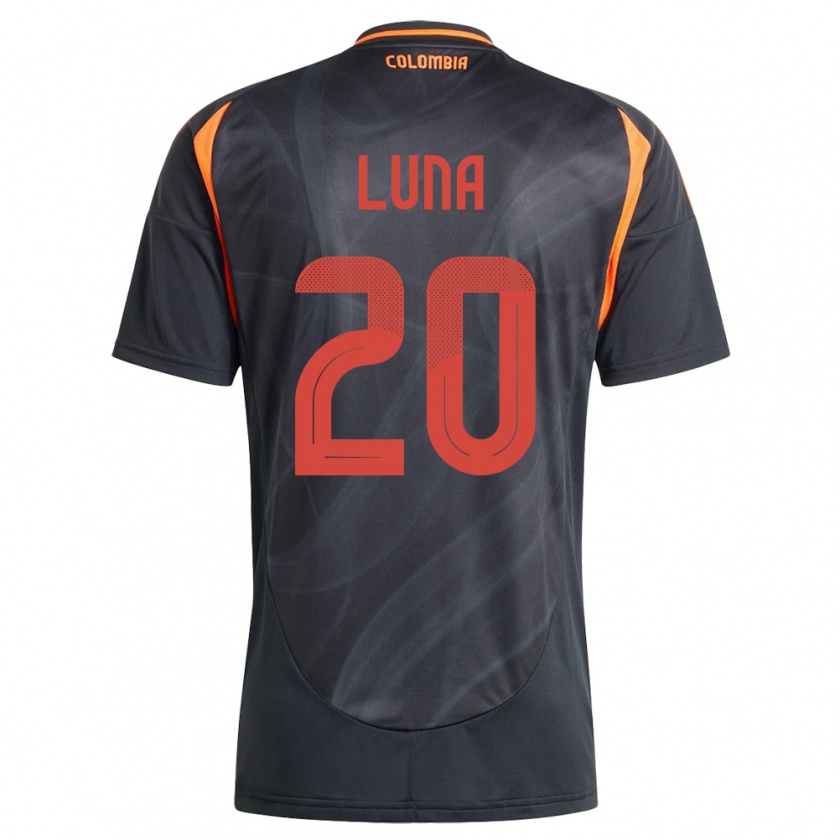 Kandiny Uomo Maglia Colombia Daniel Luna #20 Nero Kit Gara Away 24-26 Maglietta