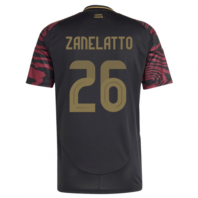 Kandiny Uomo Maglia Perù Franco Zanelatto #26 Nero Kit Gara Away 24-26 Maglietta