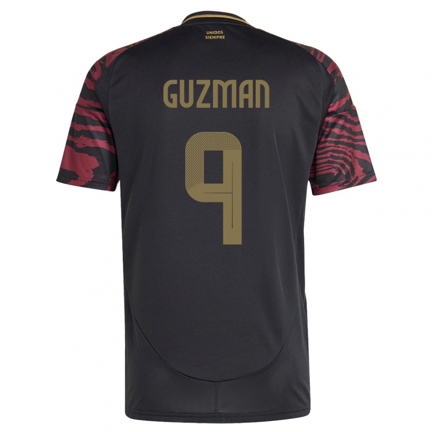 Kandiny Uomo Maglia Perù Víctor Guzmán #9 Nero Kit Gara Away 24-26 Maglietta