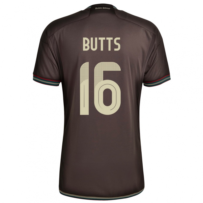 Kandiny Uomo Maglia Giamaica Njeri Butts #16 Marrone Notte Kit Gara Away 24-26 Maglietta