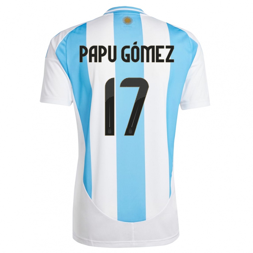 Kandiny Dames Argentinië Papu Gomez #17 Wit Blauw Thuisshirt Thuistenue 24-26 T-Shirt België