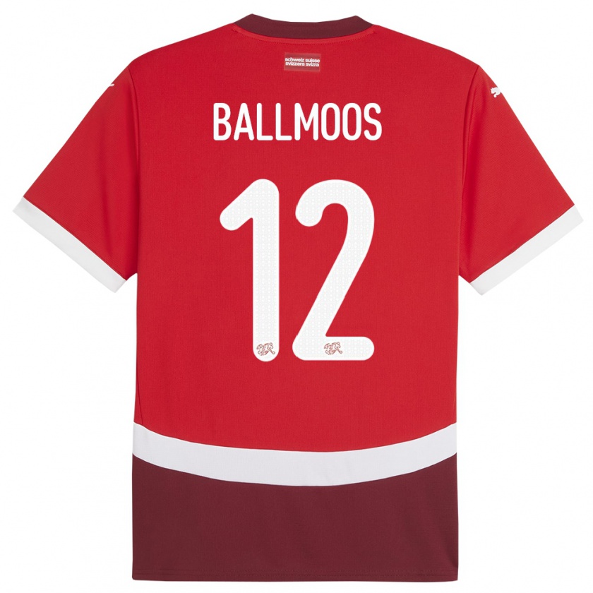 Kandiny Dames Zwitserland David Von Ballmoos #12 Rood Thuisshirt Thuistenue 24-26 T-Shirt België