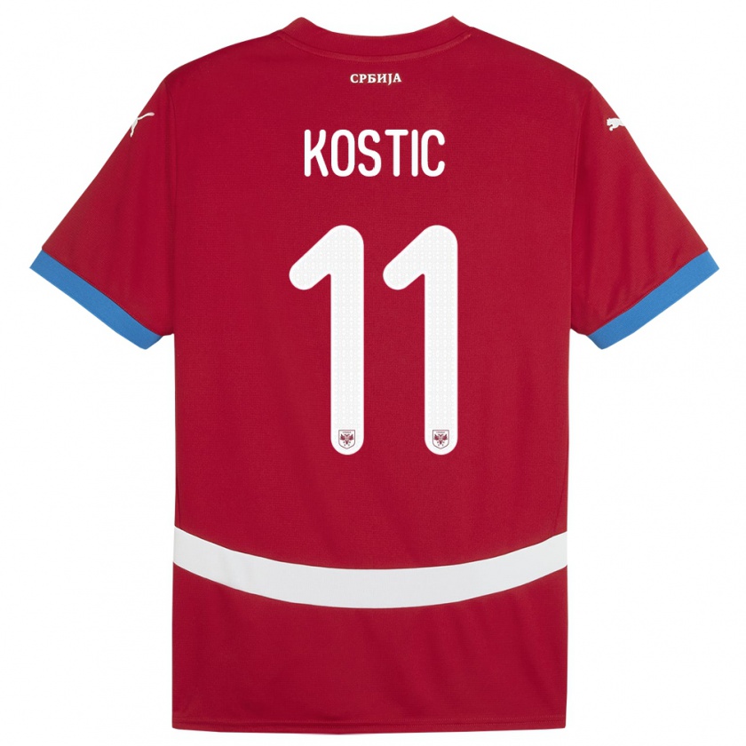 Kandiny Donna Maglia Serbia Filip Kostic #11 Rosso Kit Gara Home 24-26 Maglietta