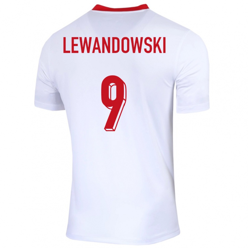 Kandiny Dames Polen Robert Lewandowski #9 Wit Thuisshirt Thuistenue 24-26 T-Shirt