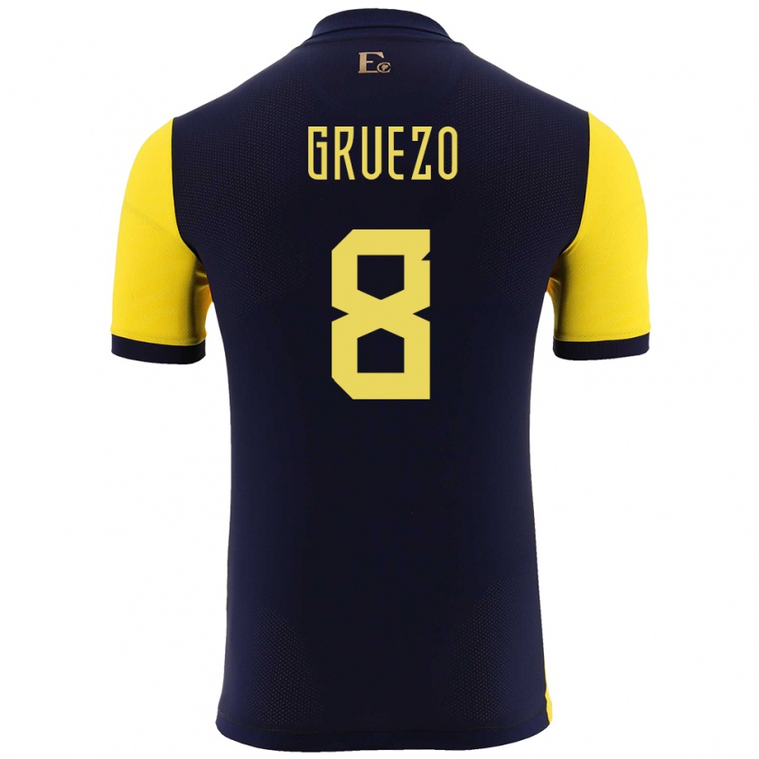 Kandiny Mujer Camiseta Ecuador Carlos Gruezo #8 Amarillo 1ª Equipación 24-26 La Camisa México