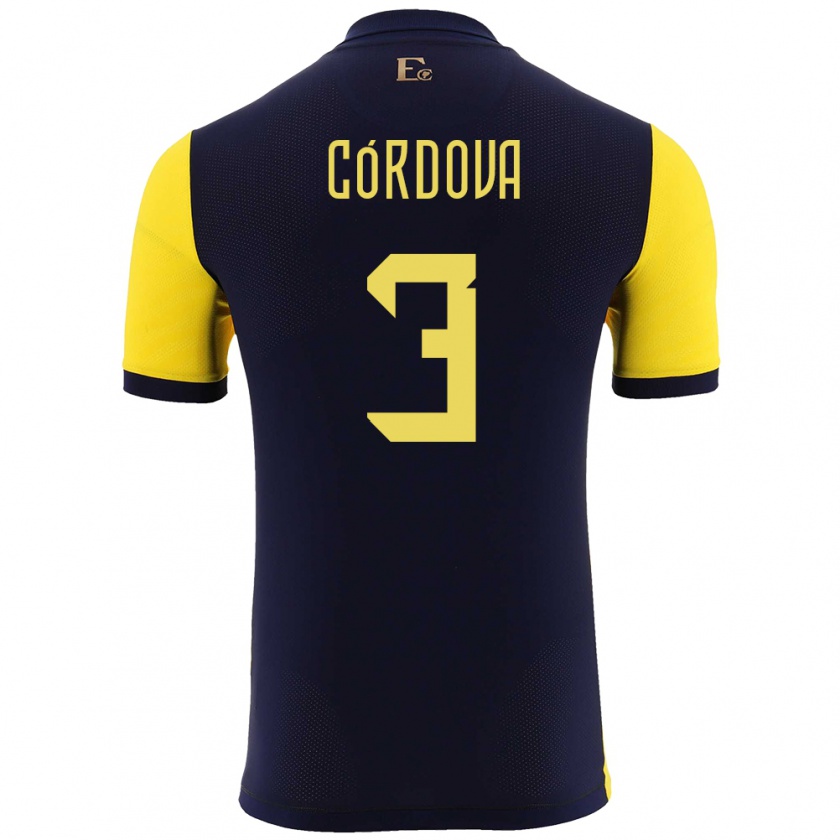 Kandiny Mujer Camiseta Ecuador Luis Cordova #3 Amarillo 1ª Equipación 24-26 La Camisa México