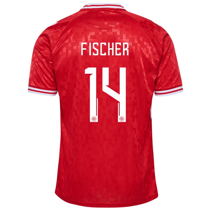 Kandiny Dames Denemarken Mikkel Fischer #14 Rood Thuisshirt Thuistenue 24-26 T-Shirt