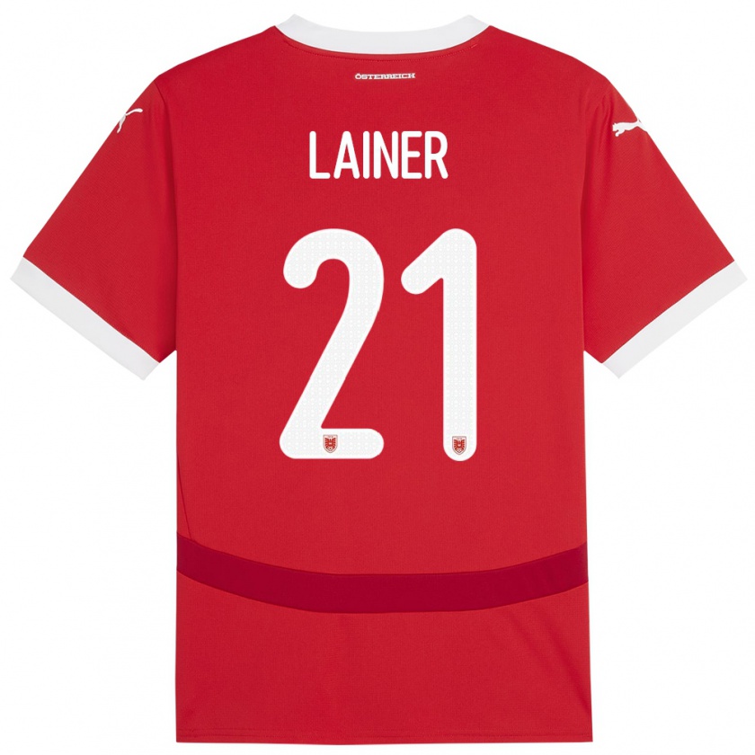 Kandiny Donna Maglia Austria Stefan Lainer #21 Rosso Kit Gara Home 24-26 Maglietta