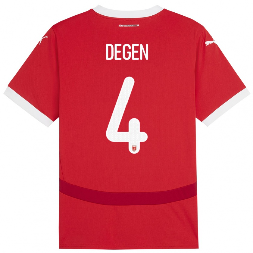 Kandiny Dames Oostenrijk Celina Degen #4 Rood Thuisshirt Thuistenue 24-26 T-Shirt België