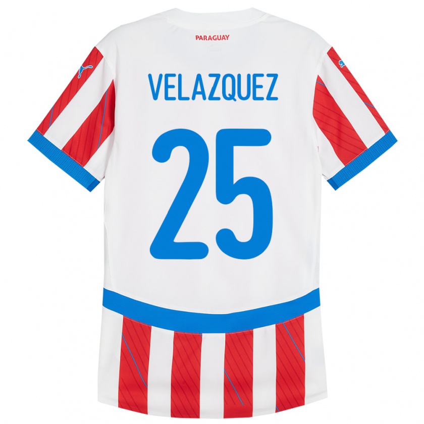 Kandiny Damen Paraguay Gustavo Velázquez #25 Weiß Rot Heimtrikot Trikot 24-26 T-Shirt Österreich