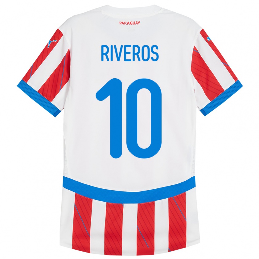 Kandiny Dames Paraguay Paulo Riveros #10 Wit Rood Thuisshirt Thuistenue 24-26 T-Shirt België