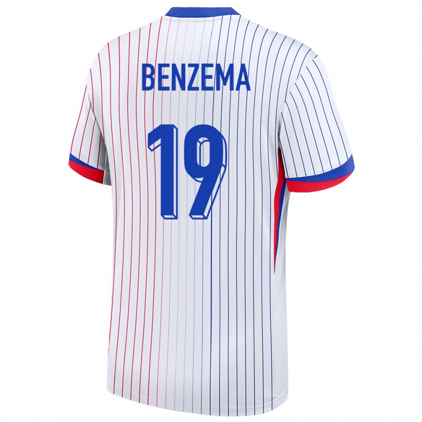 Kandiny Donna Maglia Francia Karim Benzema #19 Bianco Kit Gara Away 24-26 Maglietta