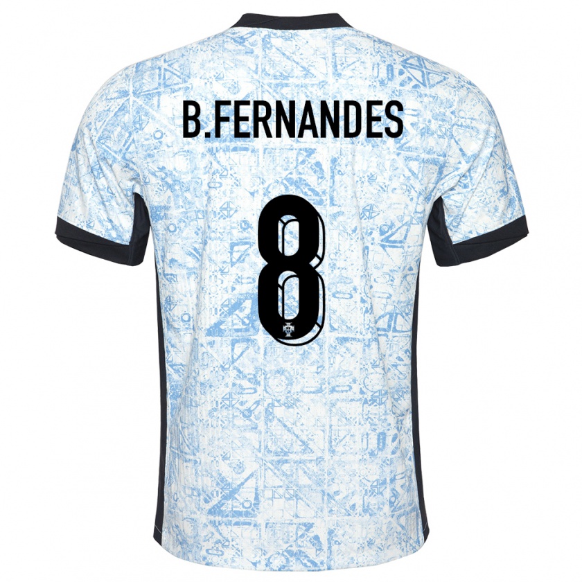 Kandiny Dames Portugal Bruno Fernandes #8 Crème Blauw Uitshirt Uittenue 24-26 T-Shirt België