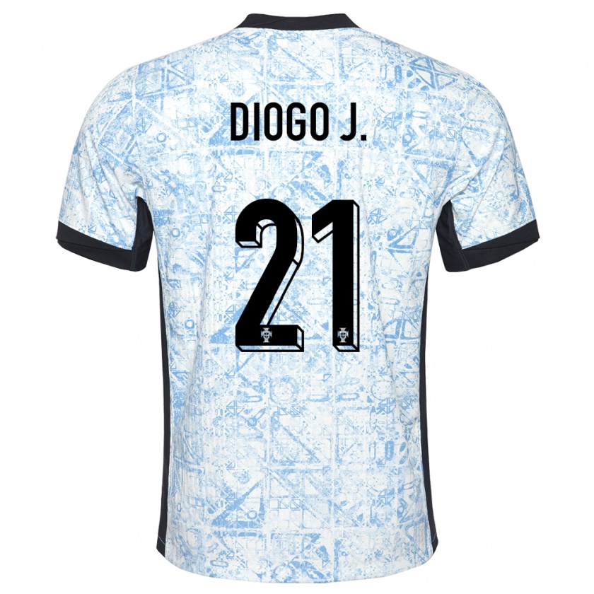 Kandiny Dames Portugal Diogo Jota #21 Crème Blauw Uitshirt Uittenue 24-26 T-Shirt België