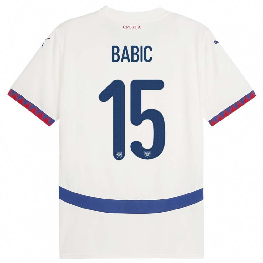 Kandiny Donna Maglia Serbia Srdjan Babic #15 Bianco Kit Gara Away 24-26 Maglietta