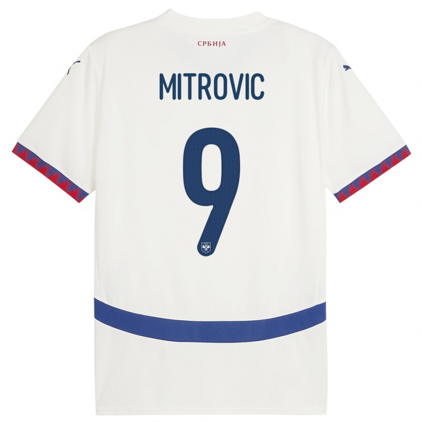 Kandiny Dames Servië Aleksandar Mitrovic #9 Wit Uitshirt Uittenue 24-26 T-Shirt