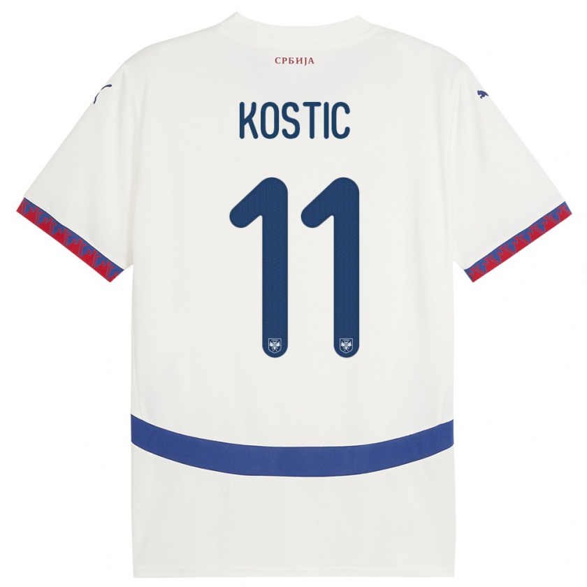 Kandiny Dames Servië Filip Kostic #11 Wit Uitshirt Uittenue 24-26 T-Shirt