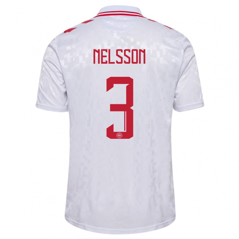 Kandiny Damen Dänemark Victor Nelsson #3 Weiß Auswärtstrikot Trikot 24-26 T-Shirt Österreich