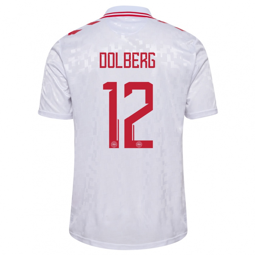 Kandiny Donna Maglia Danimarca Kasper Dolberg #12 Bianco Kit Gara Away 24-26 Maglietta