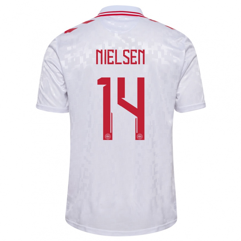 Kandiny Damen Dänemark Julius Nielsen #14 Weiß Auswärtstrikot Trikot 24-26 T-Shirt Österreich