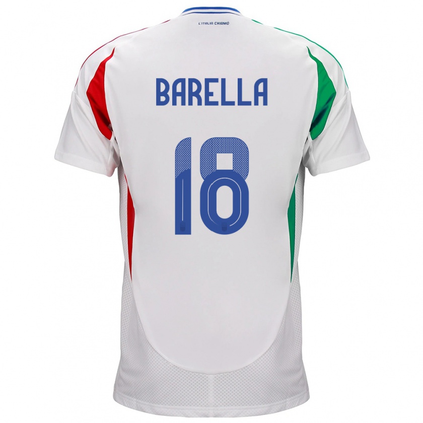 Kandiny Mujer Camiseta Italia Nicolò Barella #18 Blanco 2ª Equipación 24-26 La Camisa