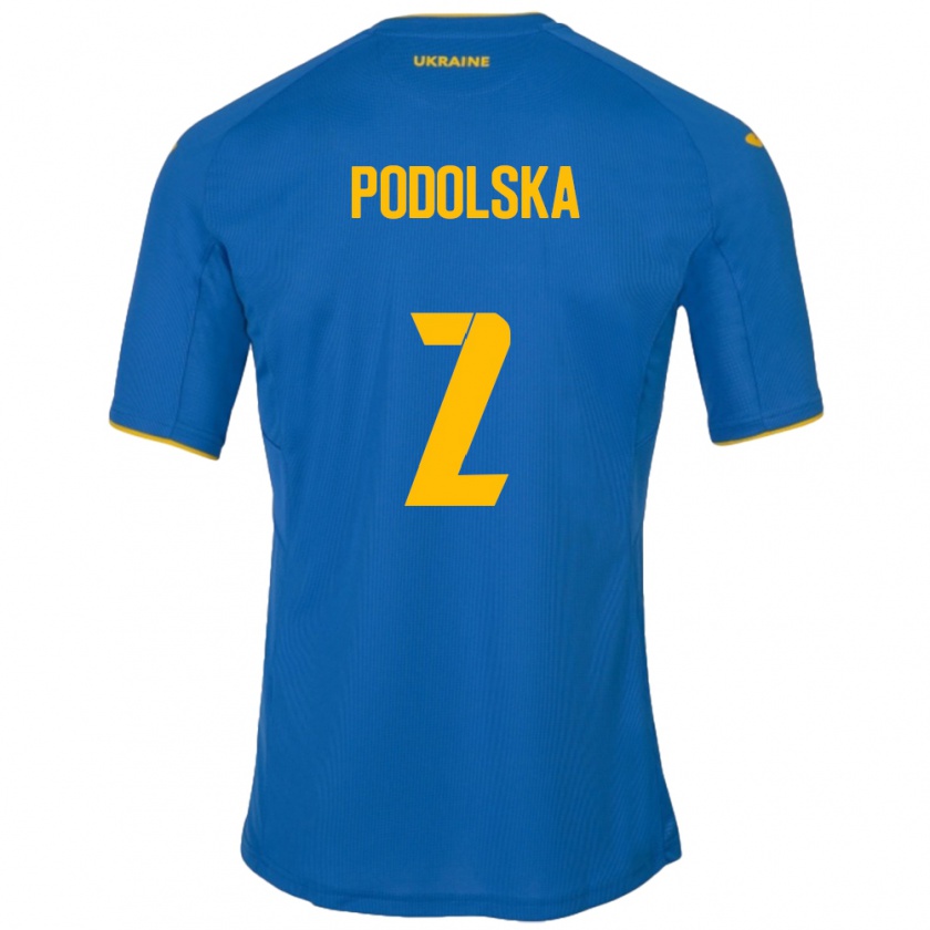 Kandiny Dames Oekraïne Iryna Podolska #2 Blauw Uitshirt Uittenue 24-26 T-Shirt