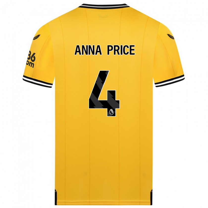 Kandiny Niño Camiseta Anna Price #4 Amarillo 1ª Equipación 2023/24 La Camisa