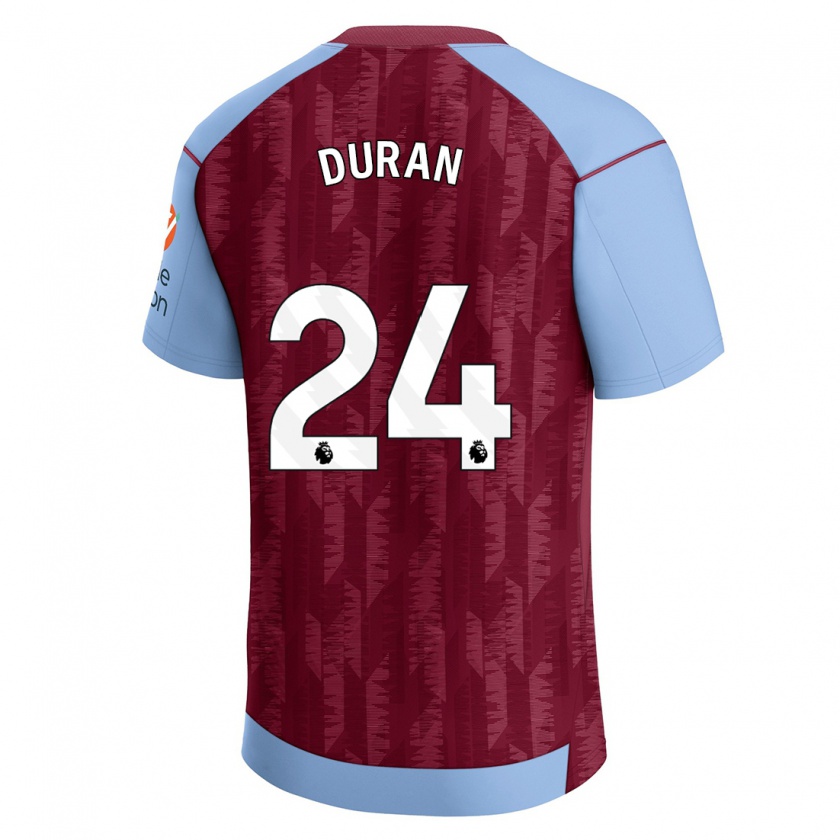 Kandiny Kinderen Jhon Durán #24 Claret Blauw Thuisshirt Thuistenue 2023/24 T-Shirt België