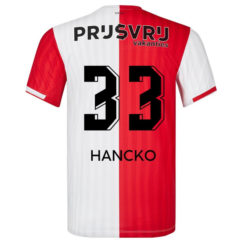 Kandiny Niño Camiseta David Hancko #33 Rojo Blanco 1ª Equipación 2023/24 La Camisa México