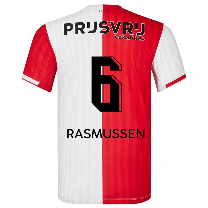 Kandiny Bambino Maglia Jacob Rasmussen #6 Rosso Bianco Kit Gara Home 2023/24 Maglietta