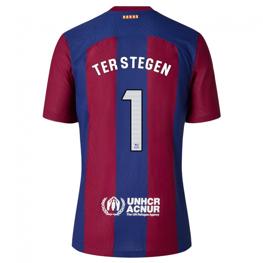 Kandiny Niño Camiseta Marc-André Ter Stegen #1 Rojo Azul 1ª Equipación 2023/24 La Camisa