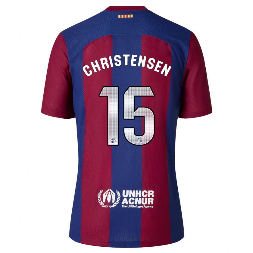 Kandiny Niño Camiseta Andreas Christensen #15 Rojo Azul 1ª Equipación 2023/24 La Camisa