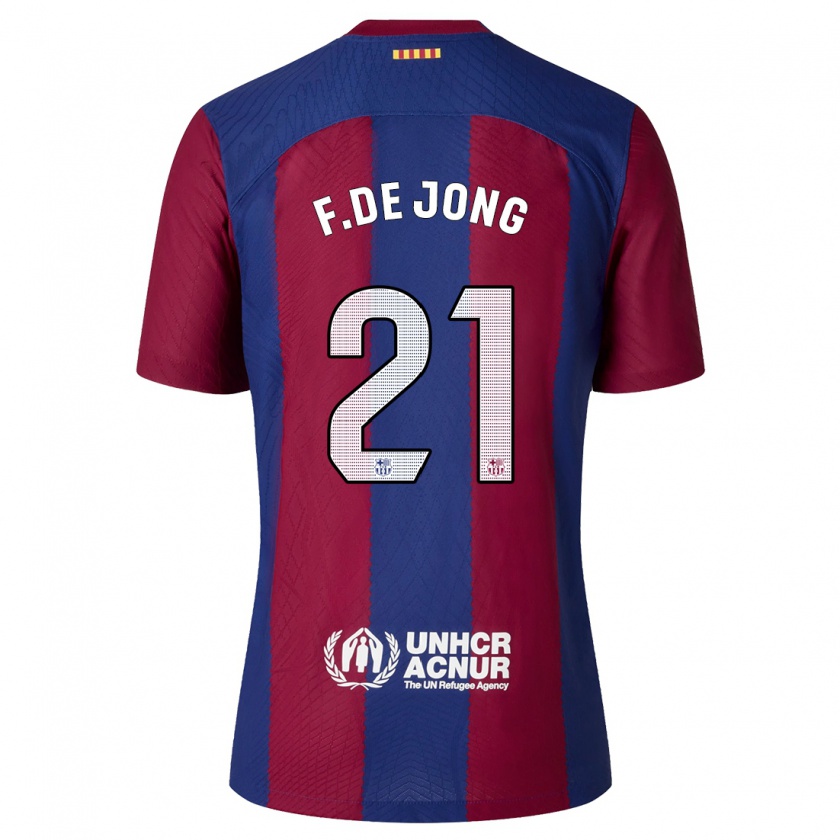 Kandiny Niño Camiseta Frenkie De Jong #21 Rojo Azul 1ª Equipación 2023/24 La Camisa