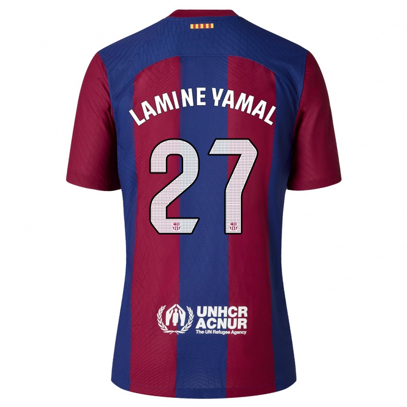 Kandiny Niño Camiseta Lamine Yamal #27 Rojo Azul 1ª Equipación 2023/24 La Camisa