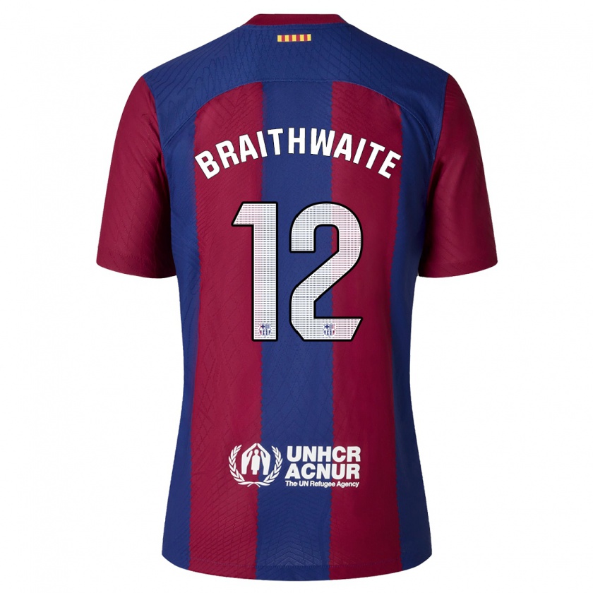 Kandiny Niño Camiseta Martin Braithwaite #12 Rojo Azul 1ª Equipación 2023/24 La Camisa